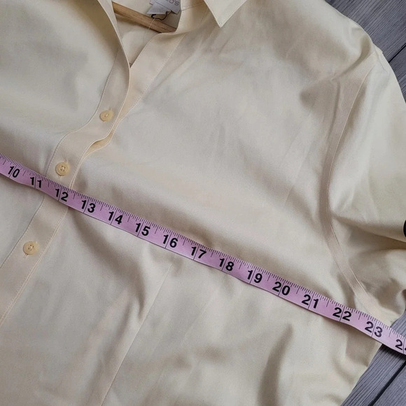 Chico's Women's Button Top Large Yellow 100% Cotton Solid Long Sleeves Collared - Picture 7 of 8